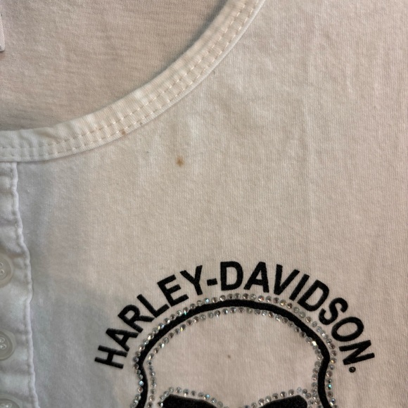 Harley Davidson womens logo bling skull henley short sleeve t-shirt white large - Picture 4 of 5